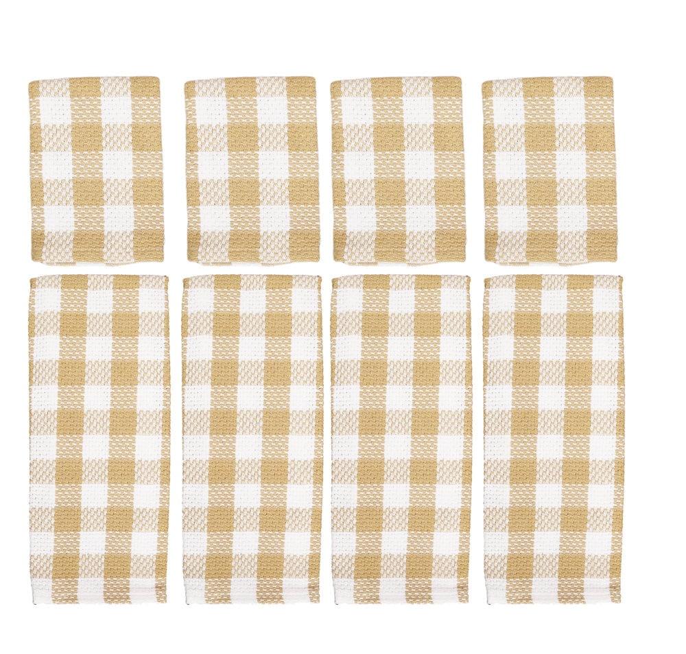 Tan Buffalo Check Kitchen Towels and Dishcloths Set Check Beige Dish Towels and Dishcloths for Kitchen Cotton 100%