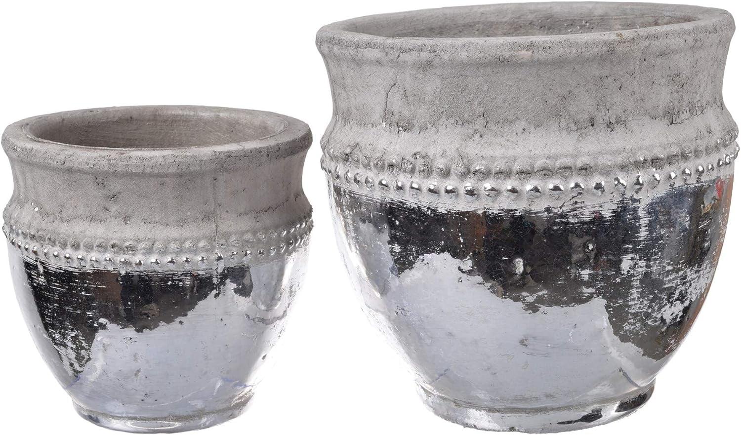 Set of 2 Silver and Gray Ceramic Bowl Planters