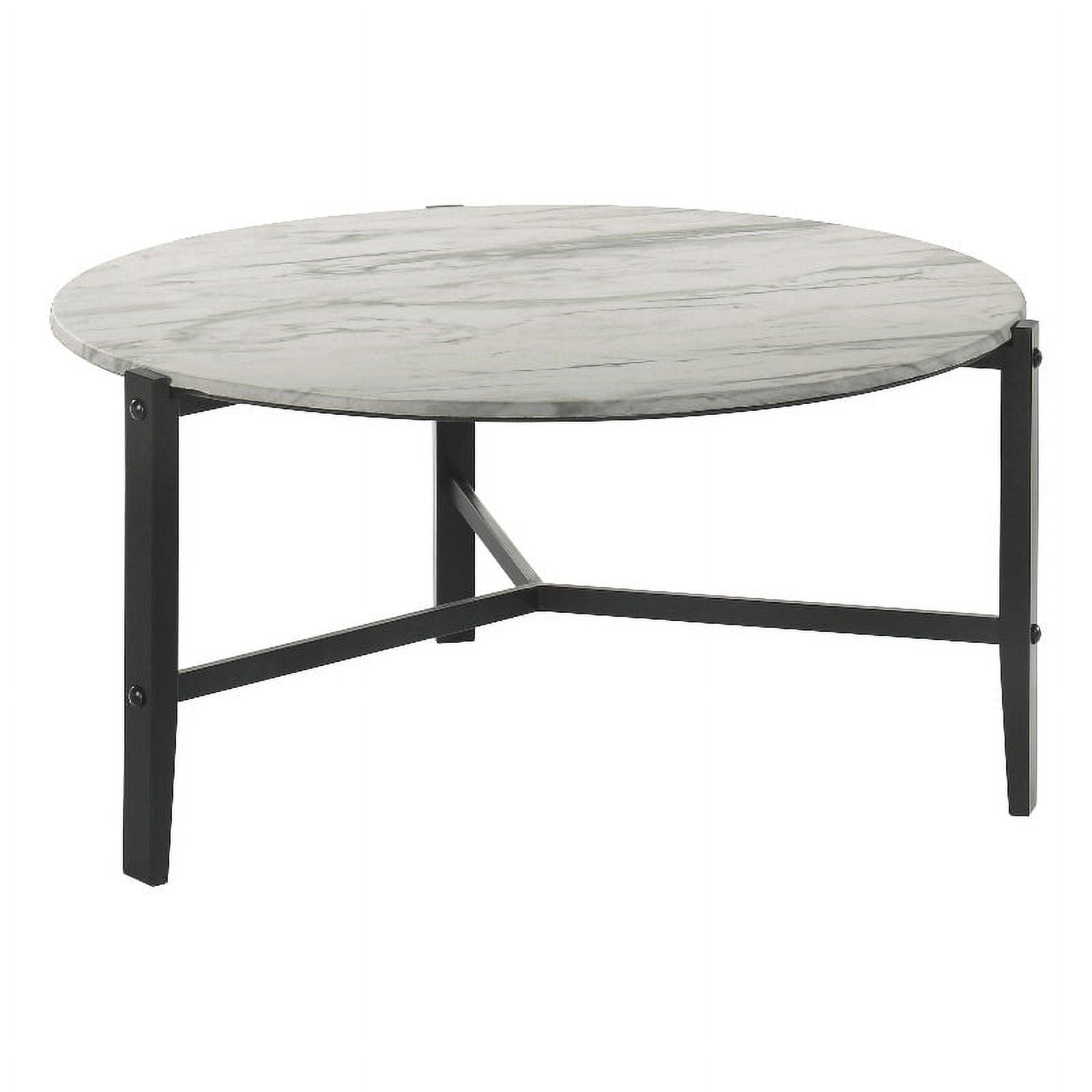 Transitional 36'' Round Coffee Table with Black Metal and White Marble