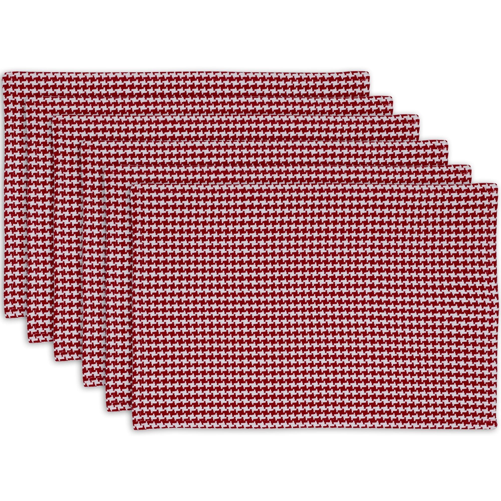 Red and White Cotton Houndstooth Rectangle Placemat Set