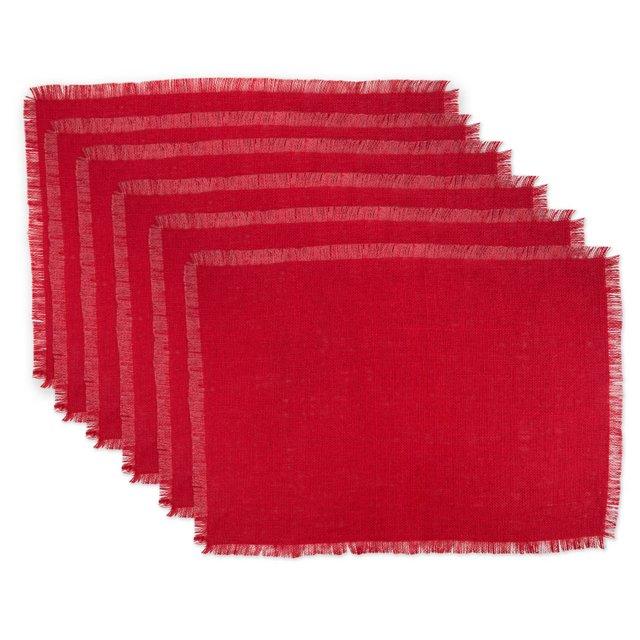 DII Jute Solid Placemat Set 6 Piece, Tango Red, 13x19"