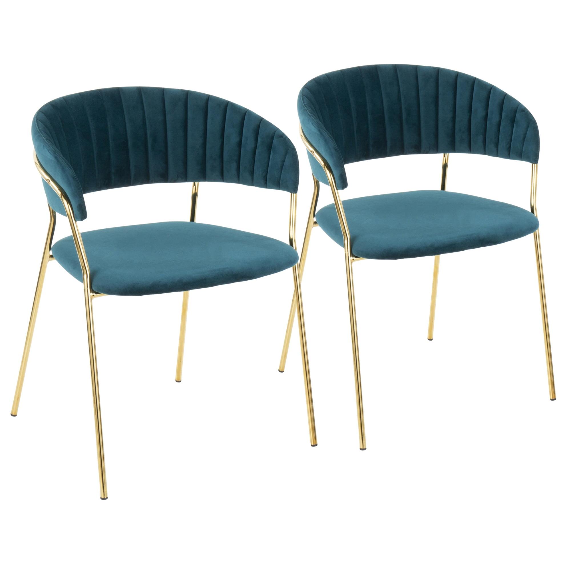 Chic Mid-Century Modern Teal Velvet & Gold Metal Side Chair