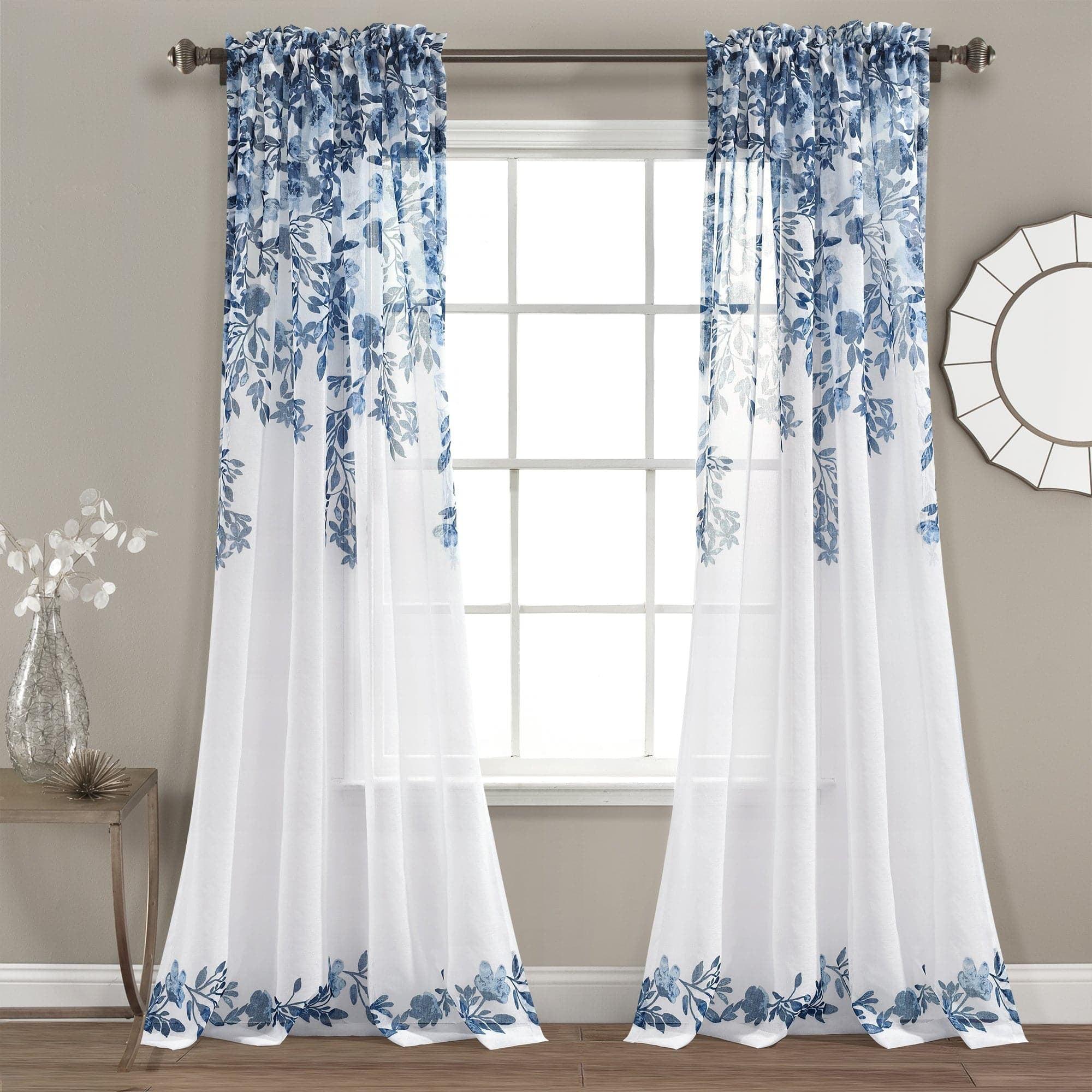 Tanisha Navy Sheer Floral Vine Polyester Window Panels