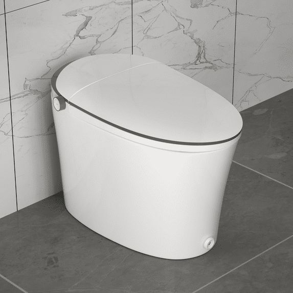 Smart Toilet with Quiet-Closed Heated Seat, Foot Kick/Off-seat/Blackout/Remote Flush, Bidet Elongated Toilet with Tankless, Gentle Night light, Remote Control, Advanced