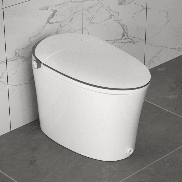 Smart Toilet with Quiet-Closed Heated Seat, Foot Kick/Off-seat/Blackout/Remote Flush, Bidet Elongated Toilet with Tankless, Gentle Night light, Remote Control, Advanced