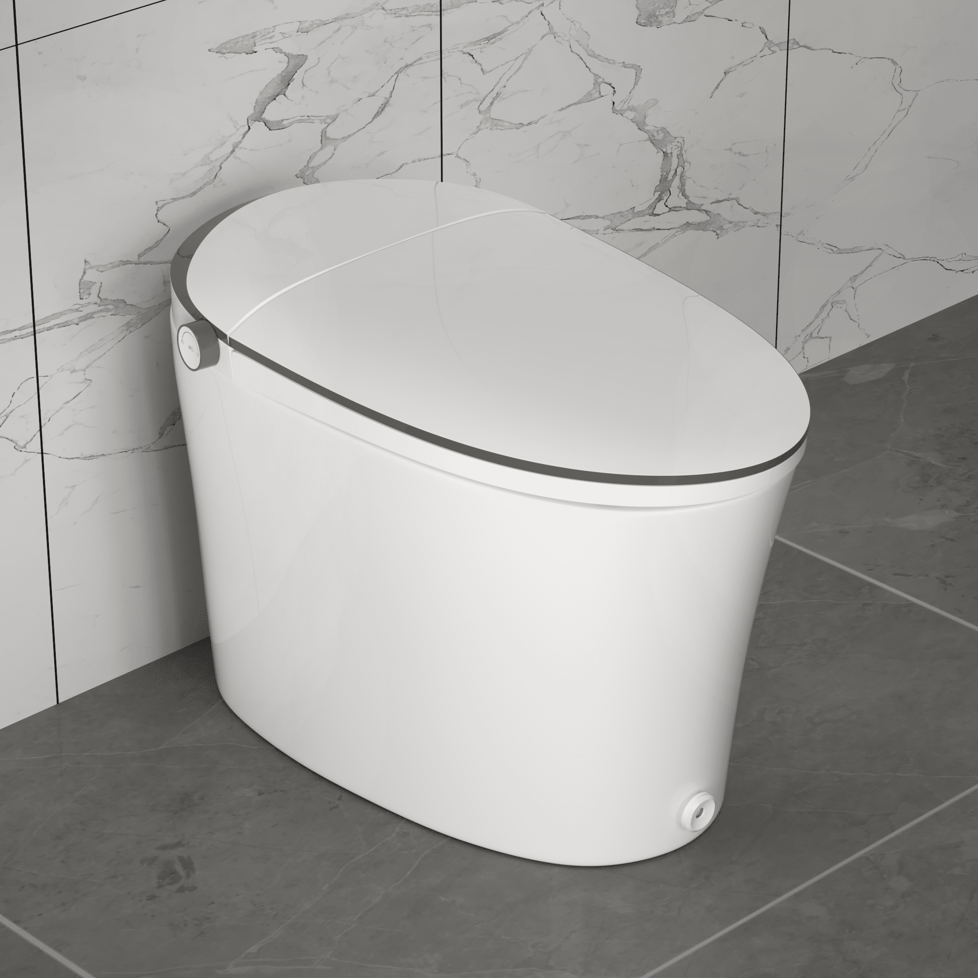 Elongated White High Efficiency Smart Bidet Toilet with Heated Seat