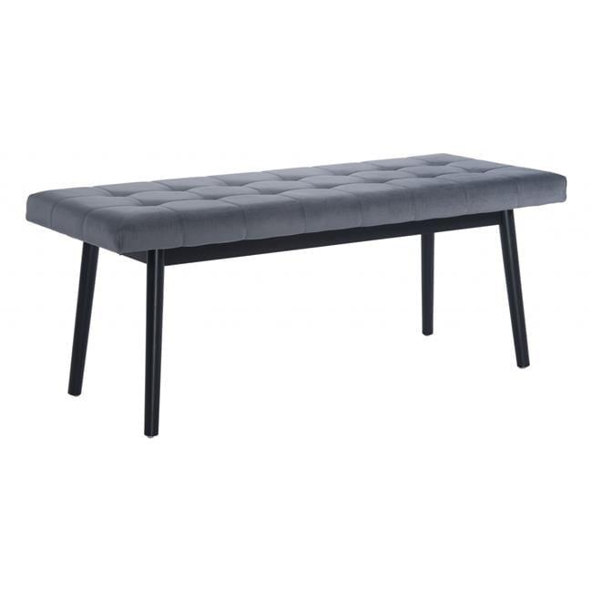 Gray Tufted Velvet Bench with Black Rubberwood Legs