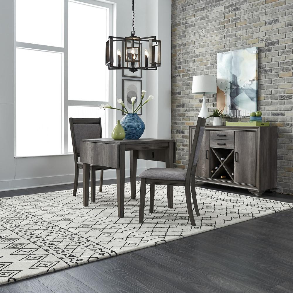 Greystone Industrial 3-Piece Drop Leaf Table Set with Upholstered Chairs