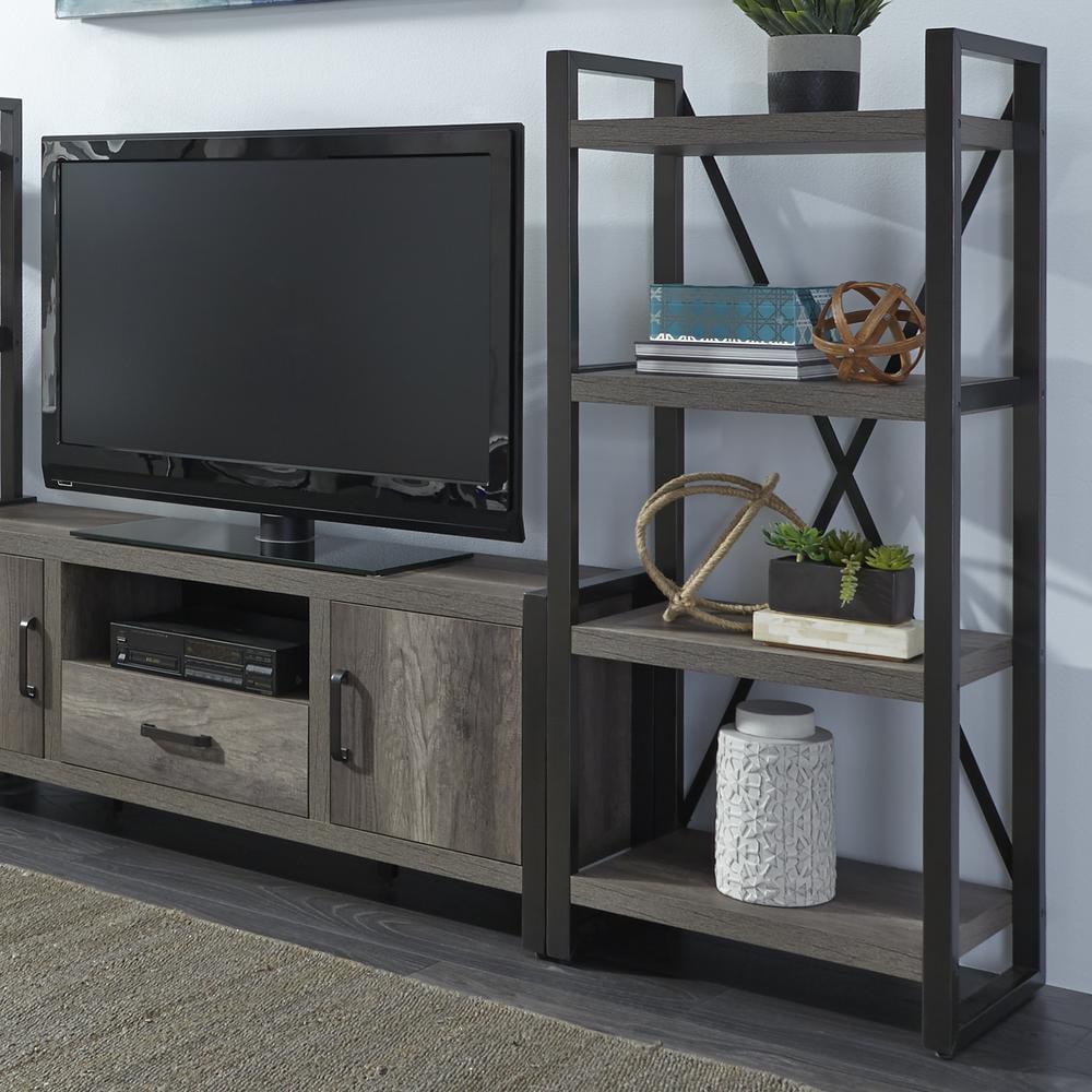 Gray Melamine and Rubberwood Pier Unit with Metal Accents