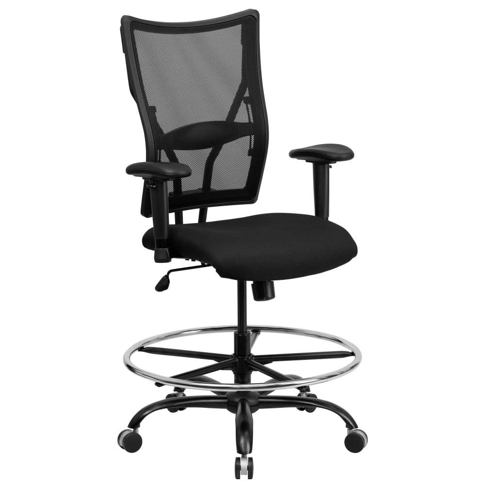 ErgoFlex Black Mesh Metal Drafting Chair with Adjustable Arms and High Back