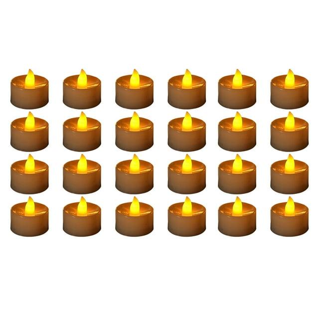 Beautynvta Clearance 24 Pack Flameless LED Candles, Battery Operated LED Tea Lights, Fake Tealights Candles, Electric Candles for Table Holiday Decor, Yellow Light, White