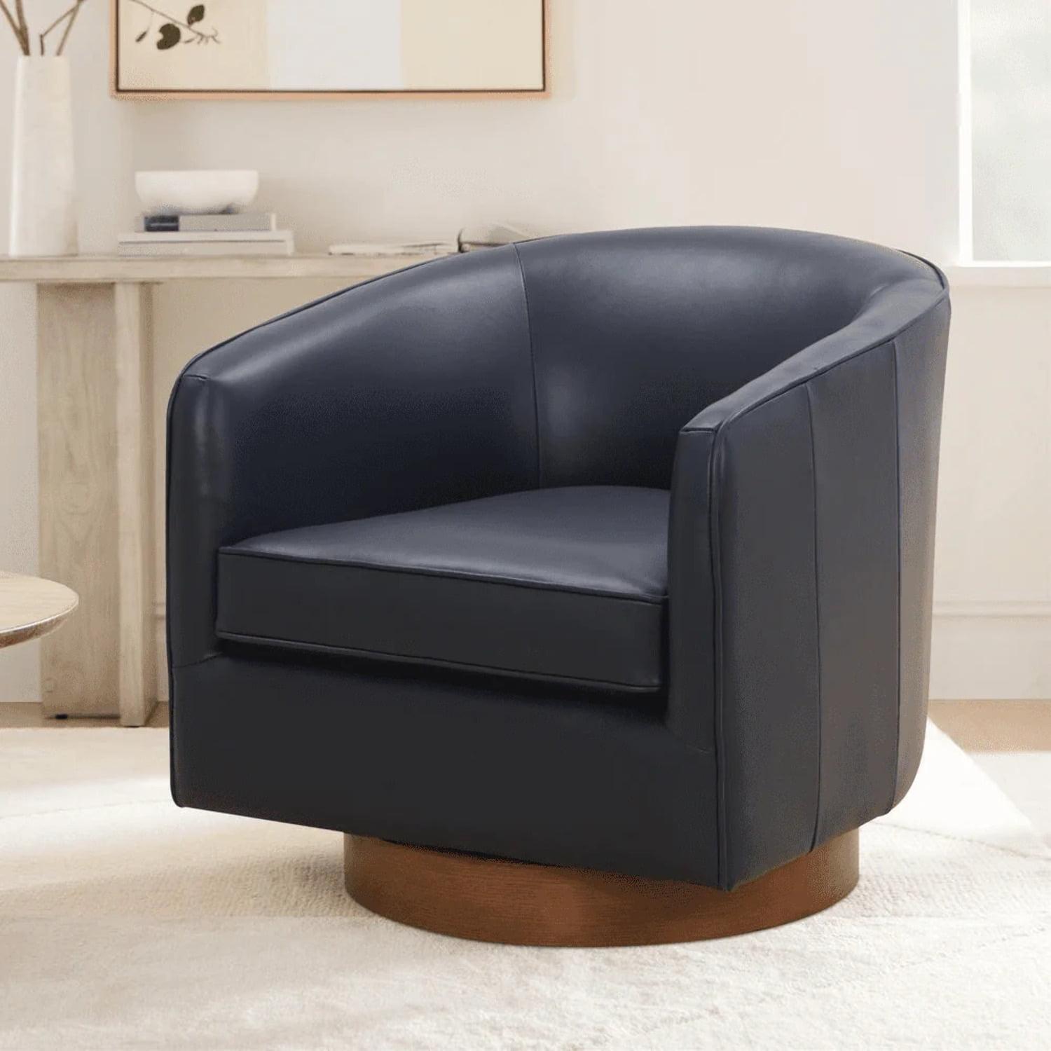 Comfort Pointe Taos Top Grain Leather Wood Base Swivel Accent Chair