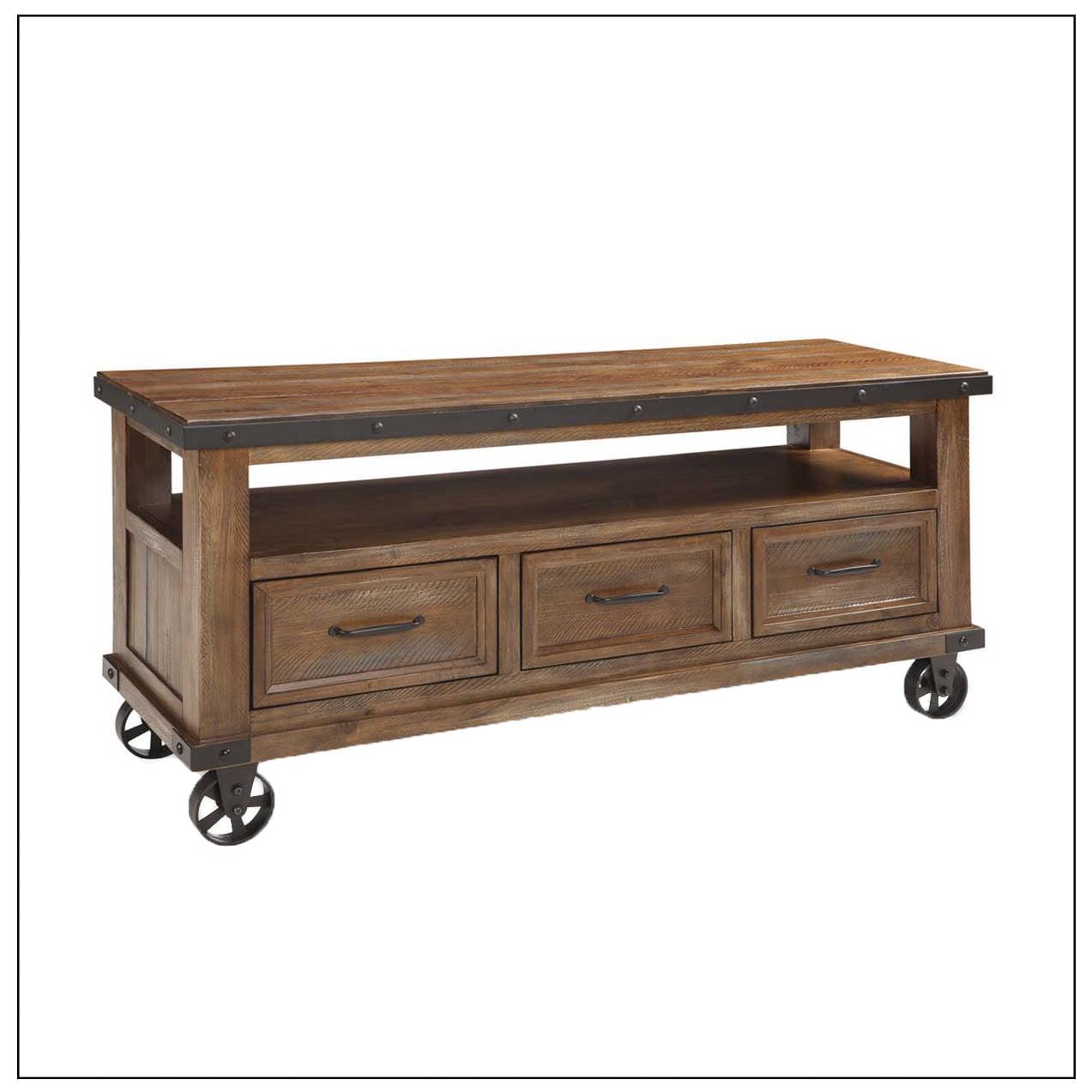 Canyon Brown Pine Wood TV Console with Metal Accents