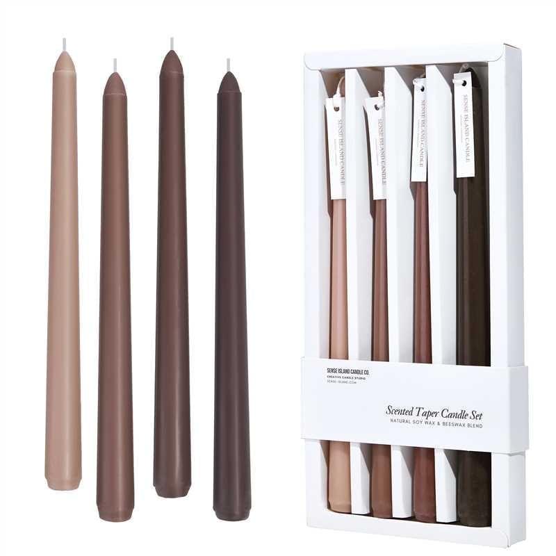 Taper Candles 10'' Colored Candle Sticks Set of 4 | Coffee Cream Scented, Natural Soy Wax | Home Decor Kitchen Decor Wedding Decorations (Brown Shades)