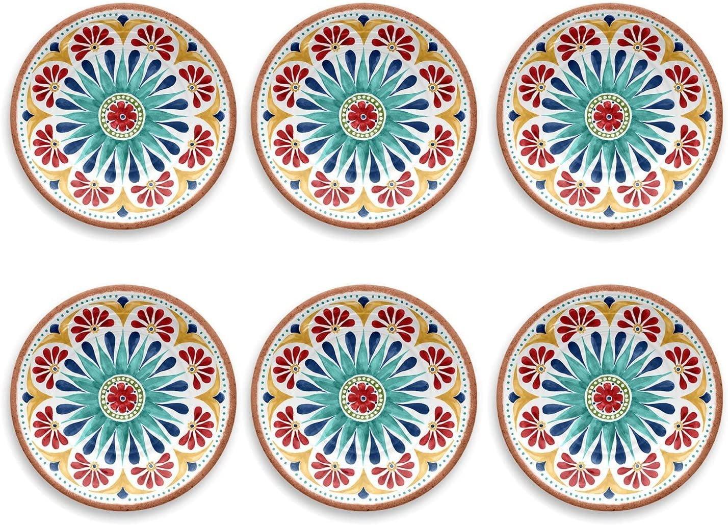 Eddie Medallion Vibrant Gloss Finish Melamine Salad Plate Set of 6