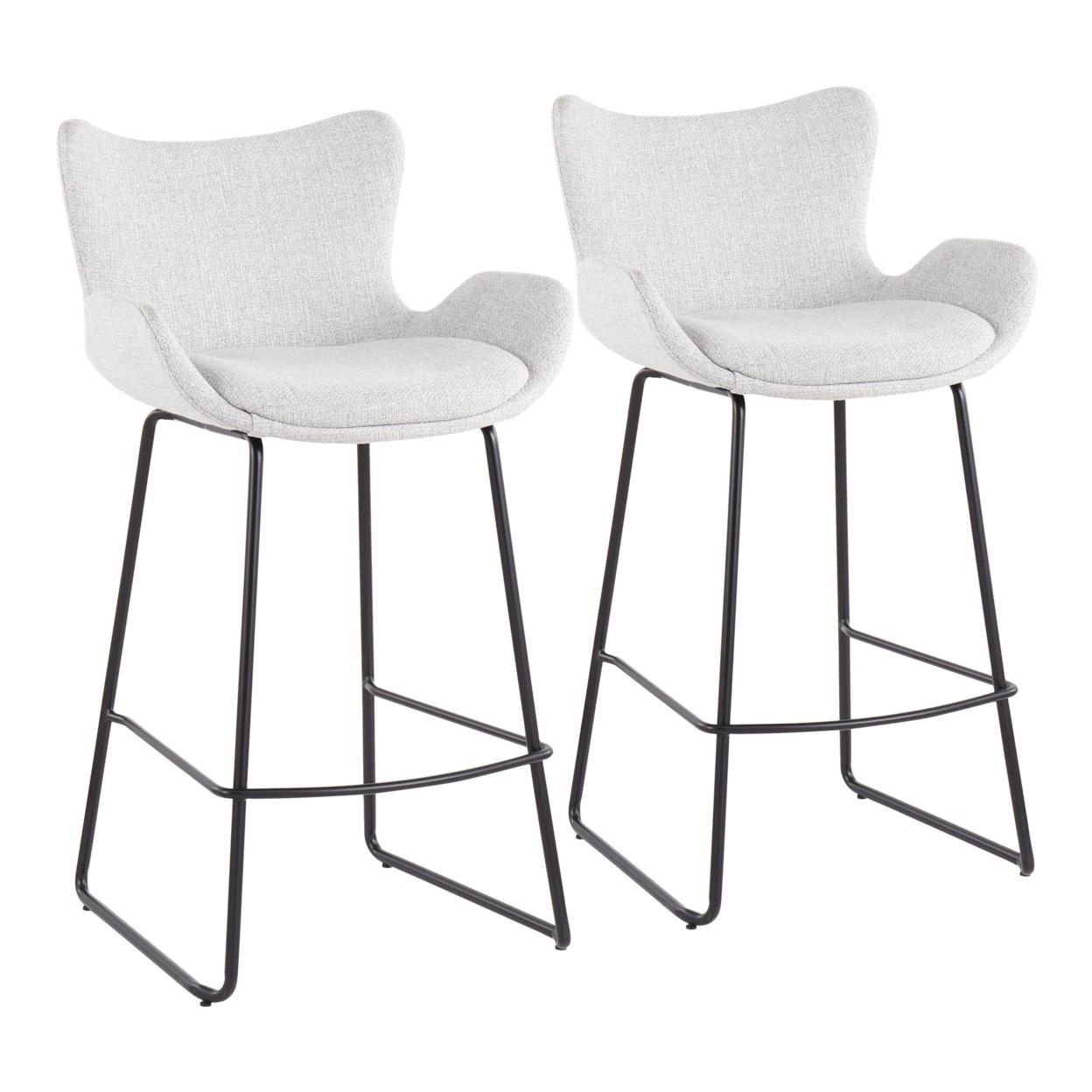 Set of 2 Tara Modern Black Metal Counter Stools with Light Gray Upholstery