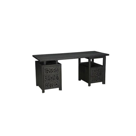 Taran Designs Fillian 3-drawer 1-door Floral Carved Solid Wood Desk in Black