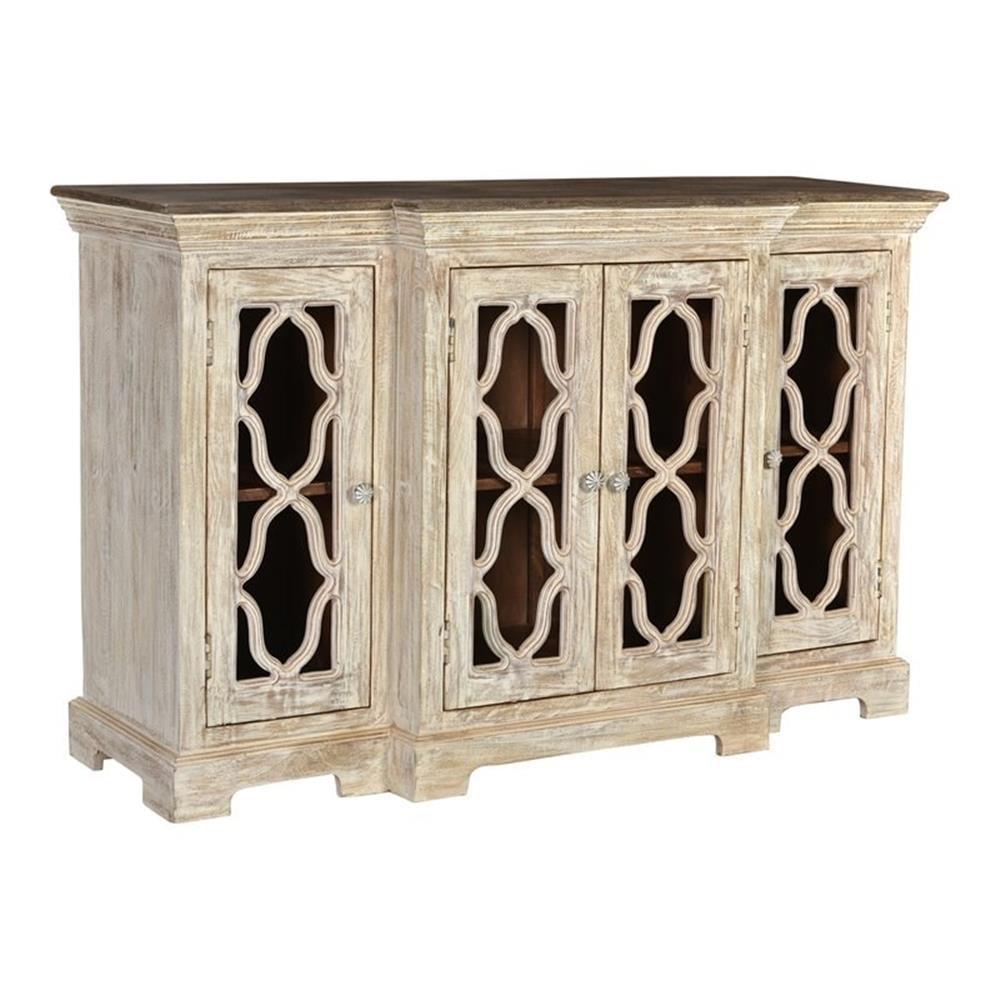 Julia White Mango Wood 4-Door Sideboard with Glass Panels