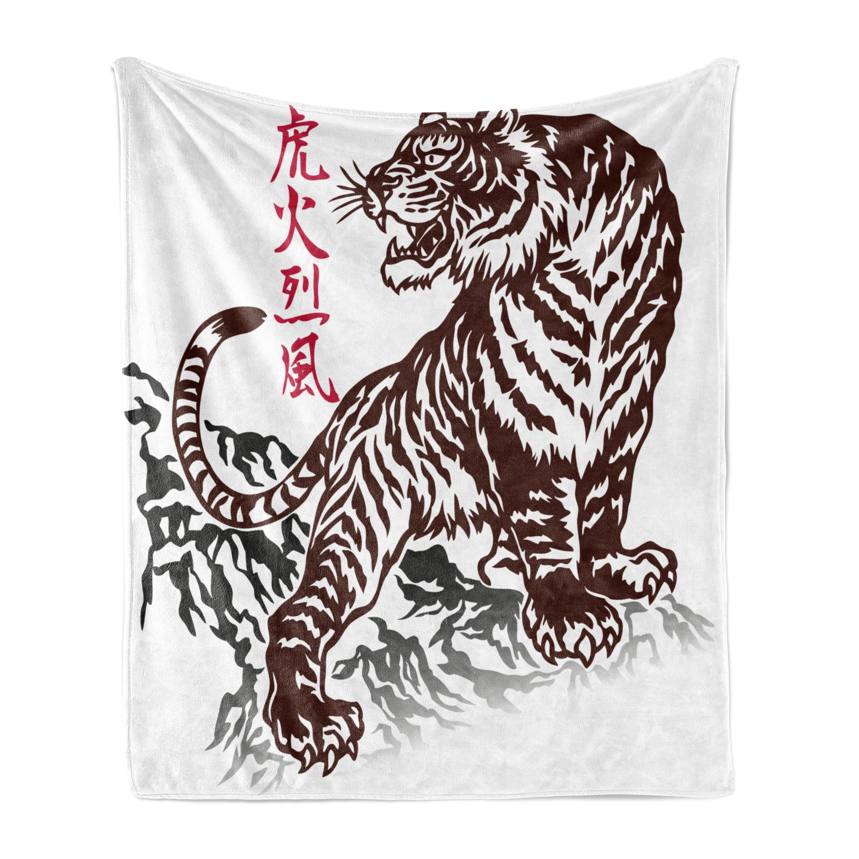 Ambesonne Tattoo Fleece Throw Blanket Wild Chinese Tiger  Brown White