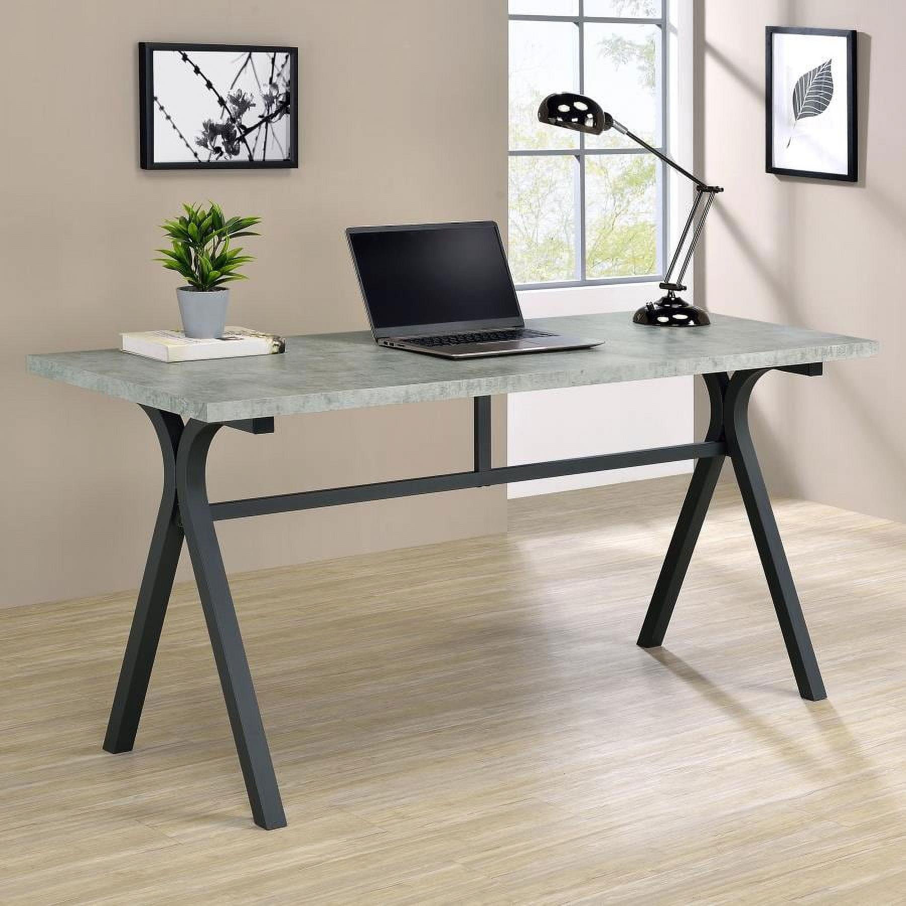 Gray Cement and Gunmetal Writing Desk with Trestle Base