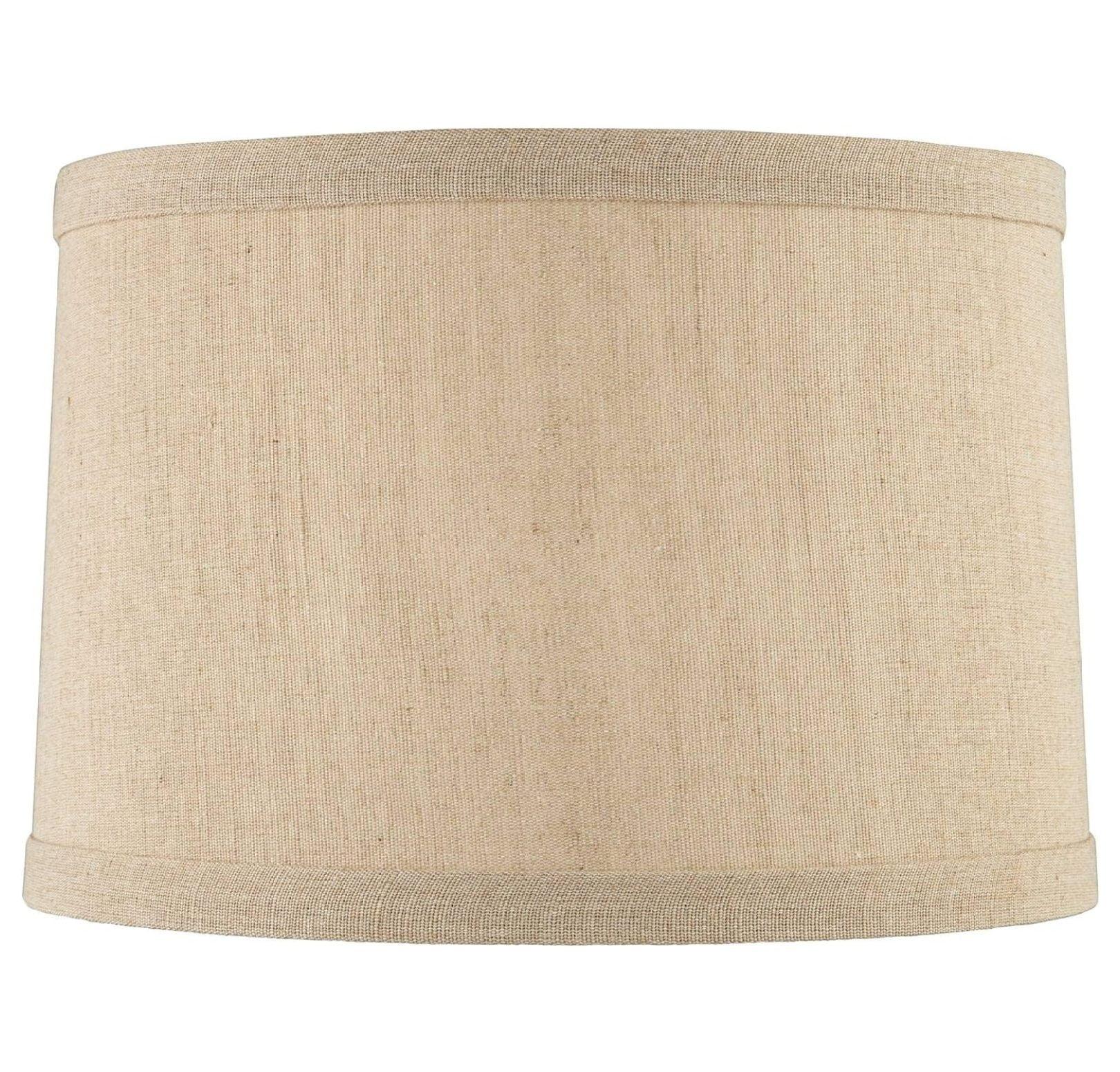 Springcrest Taupe Linen Small Hardback Drum Lamp Shade 15" Top x 16" Bottom x 11" Slant x 11" High (Spider) Replacement with Harp and Finial