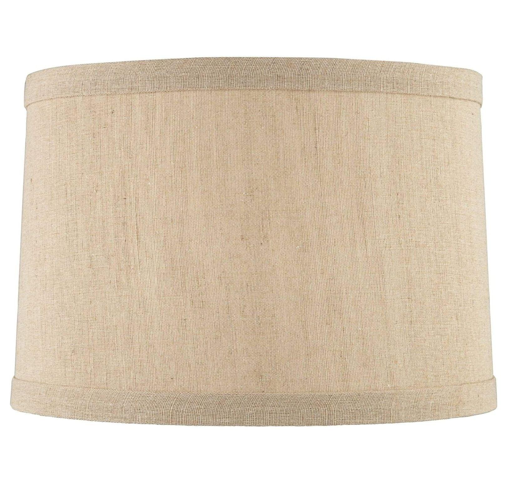 Springcrest Taupe Linen Small Hardback Drum Lamp Shade 15" Top x 16" Bottom x 11" Slant x 11" High (Spider) Replacement with Harp and Finial