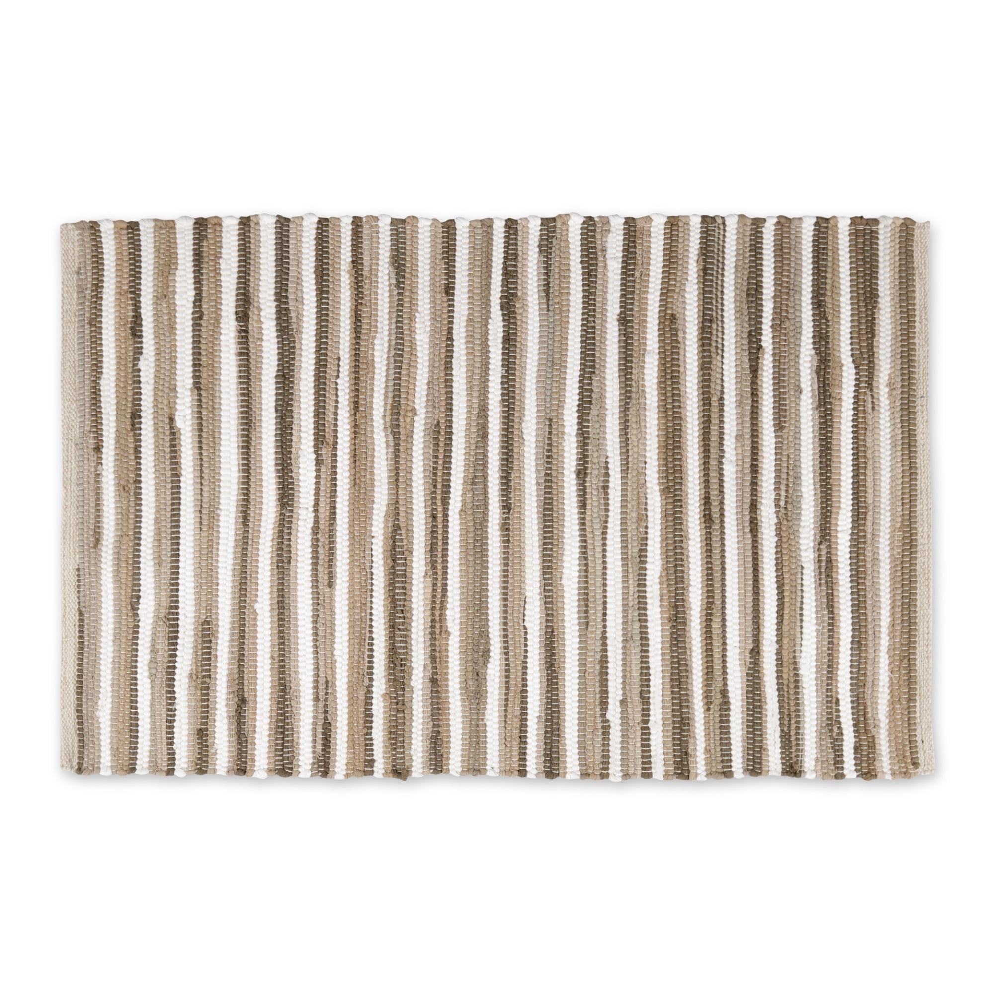 Taupe and White Stripe Cotton Rectangular Rug 2x3 Ft