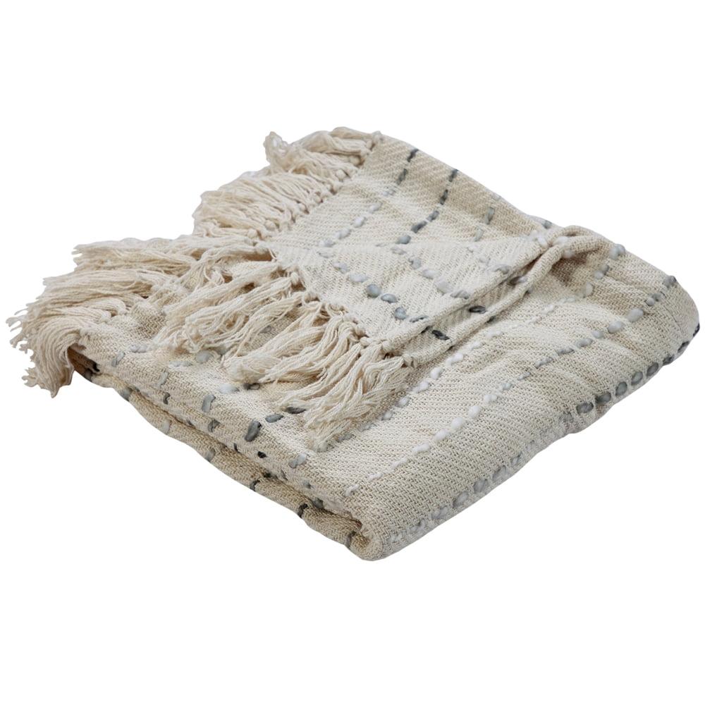 Taurus Desert Fields Striped Hand-Woven Cotton Blend Reversible Throw Blanket, Gray & Cream, 50" x 60"