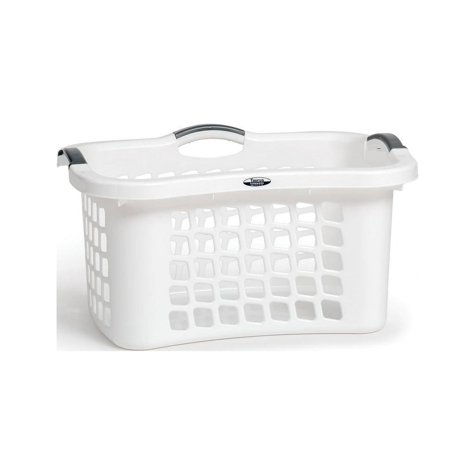 White Plastic Laundry Basket with Comfort Grip Handles