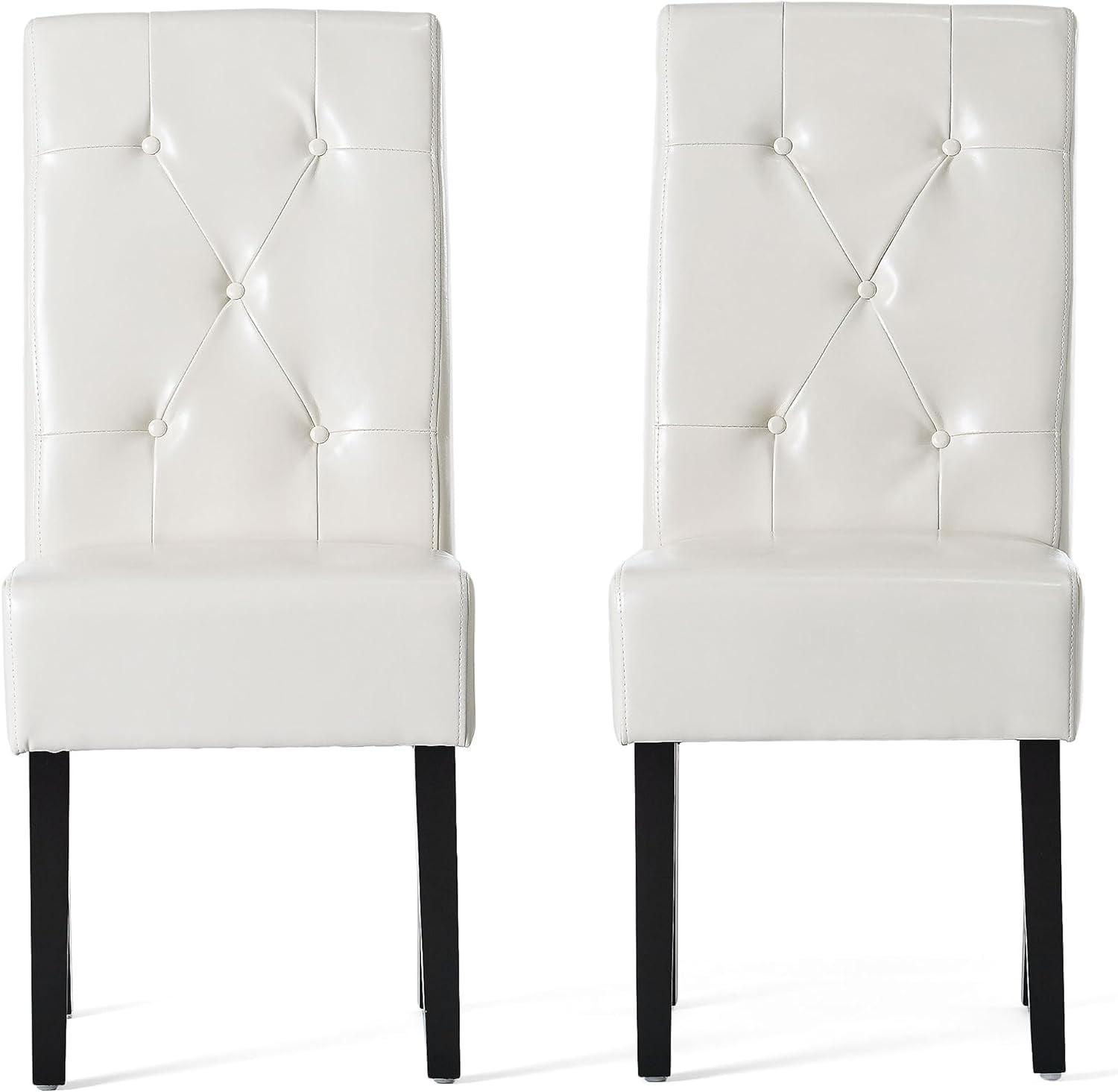 GDFStudio San Marcos Contemporary Tufted Dining Chairs (Set of 2), Ivory/Faux Leather