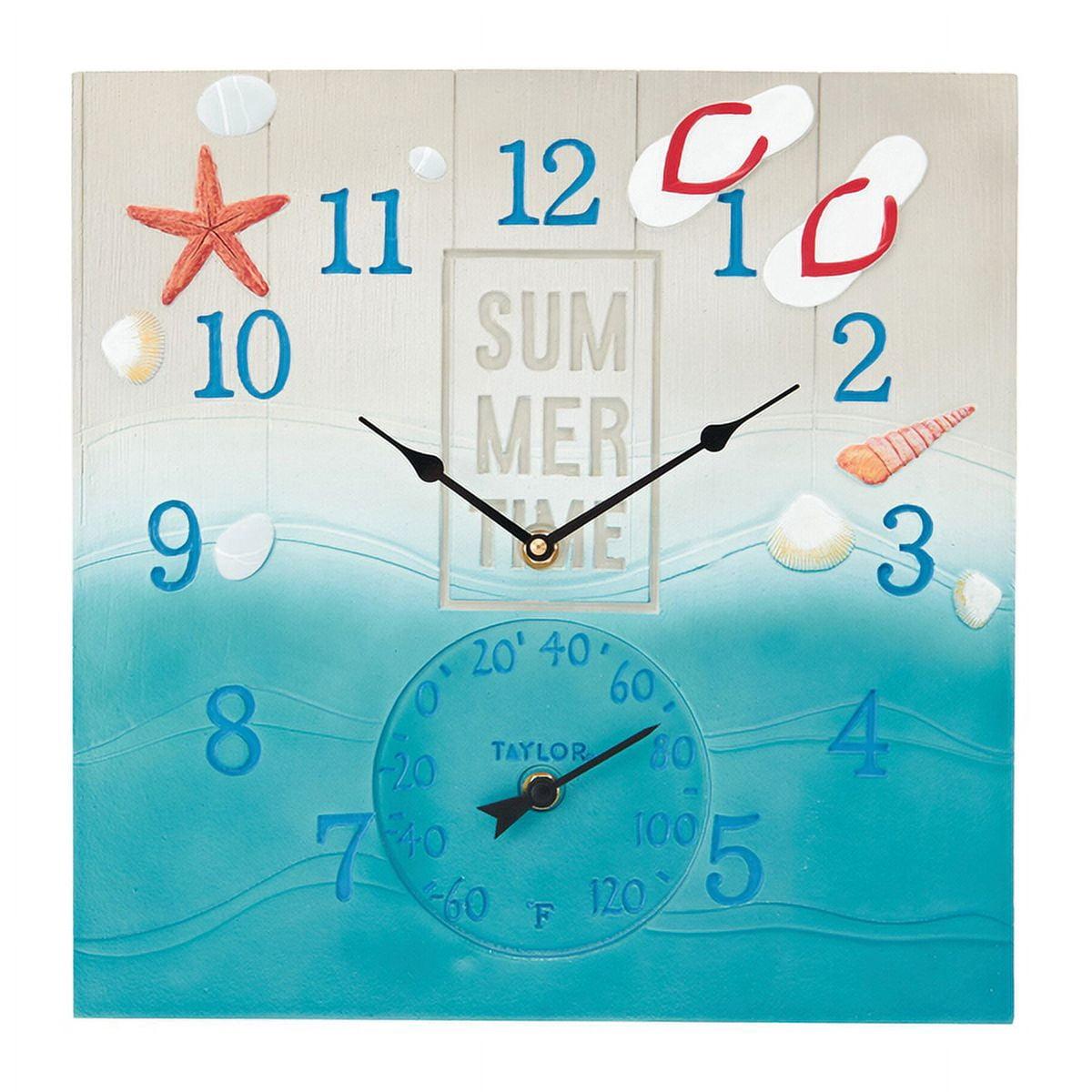 Taylor Summertime Poly Resin Clock and Thermometer,14 Inch, Blue & Reviews | Wayfair