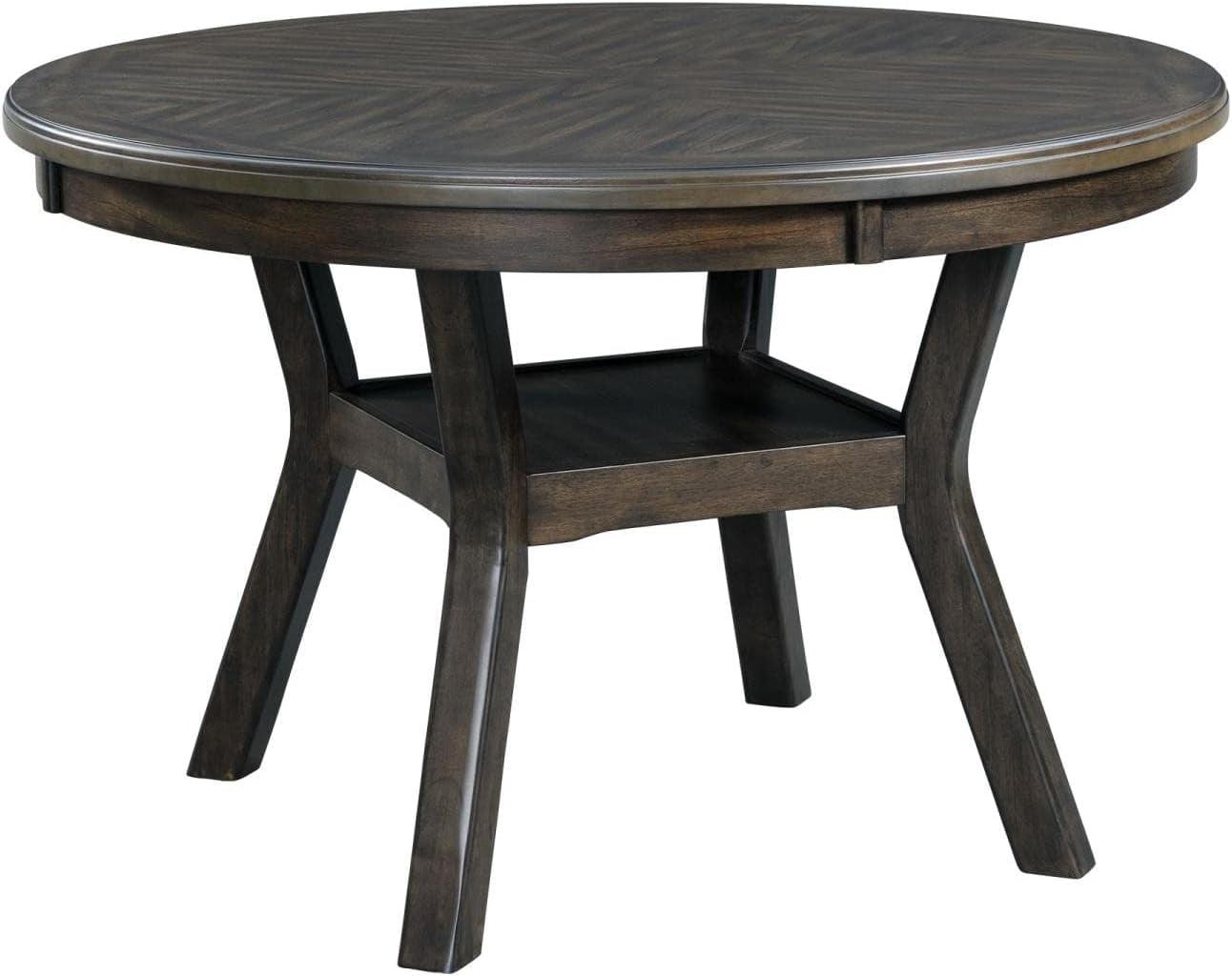 Transitional Walnut Round Wood Dining Table with Storage Shelf