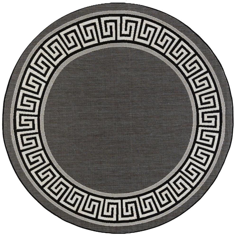 Tayse Eco Area Rug ECO1000 Transitional Black Banded Rows 5' 3" x 5' 3" Round