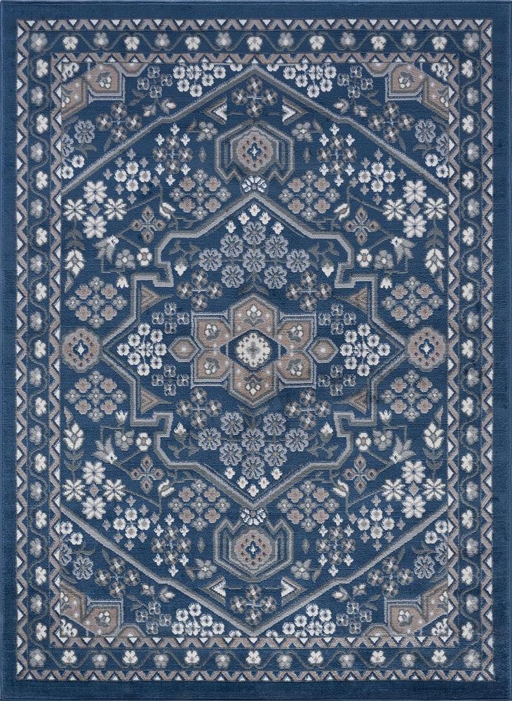 Navy and Beige Synthetic Reversible 5' x 7' Area Rug