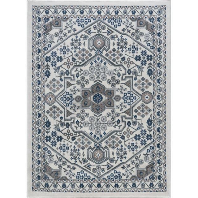 Tayse Hampton Area Rug HMP4017 Traditional Cream Petals Scrolls 5' x 7' Rectangle