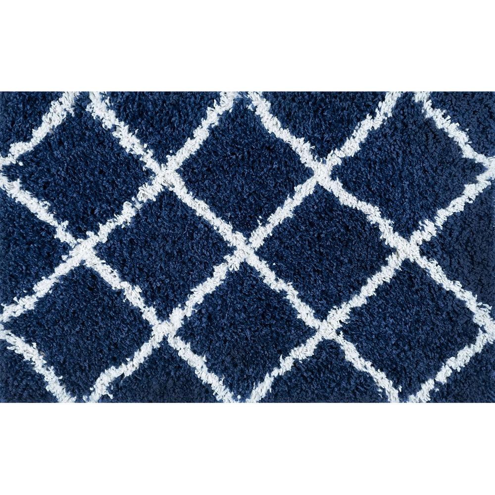 Navy Rectangular Synthetic Shag Rug with Diamond Design 2' x 3'