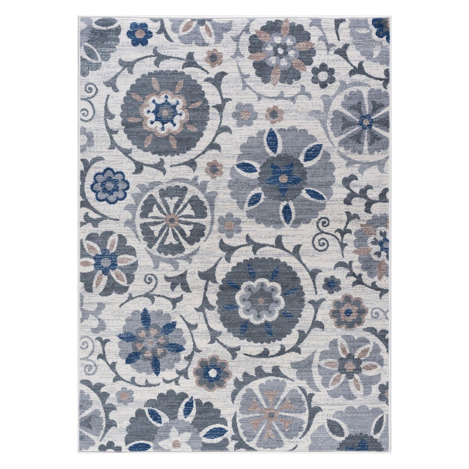 Cream Floral Rectangular Stain-Resistant Area Rug 2' x 3'