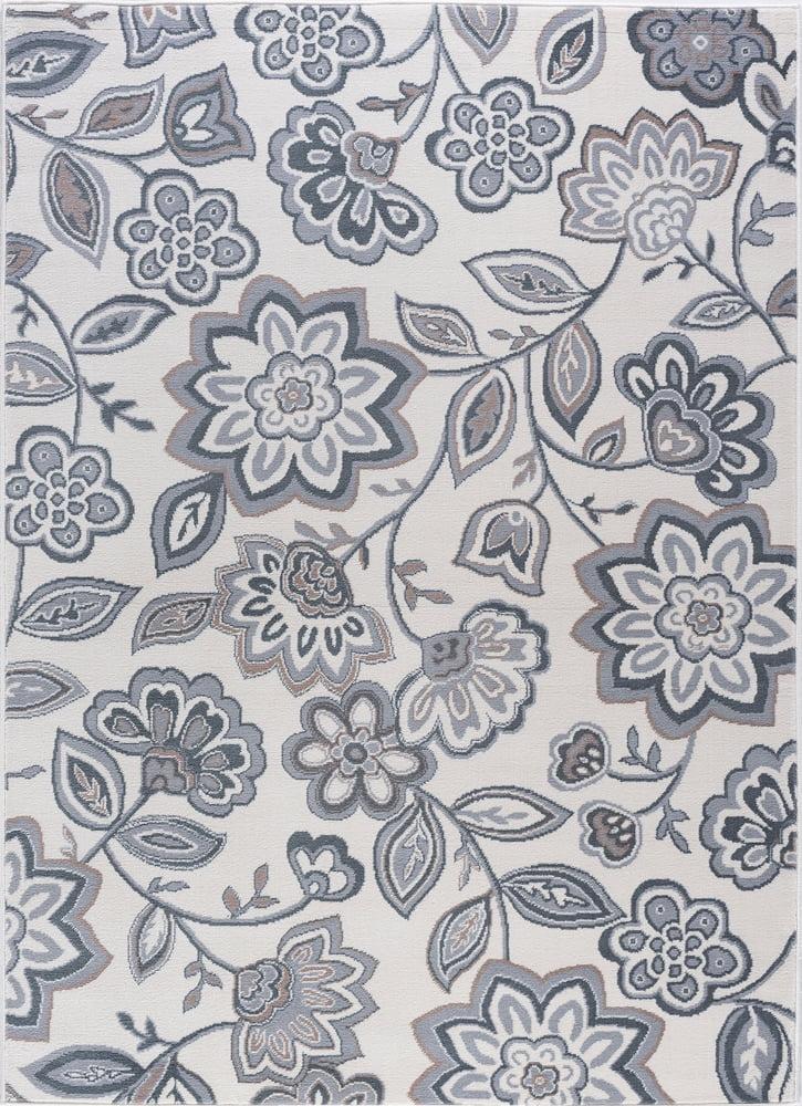 Cream Floral Synthetic 5' x 7' Reversible Area Rug