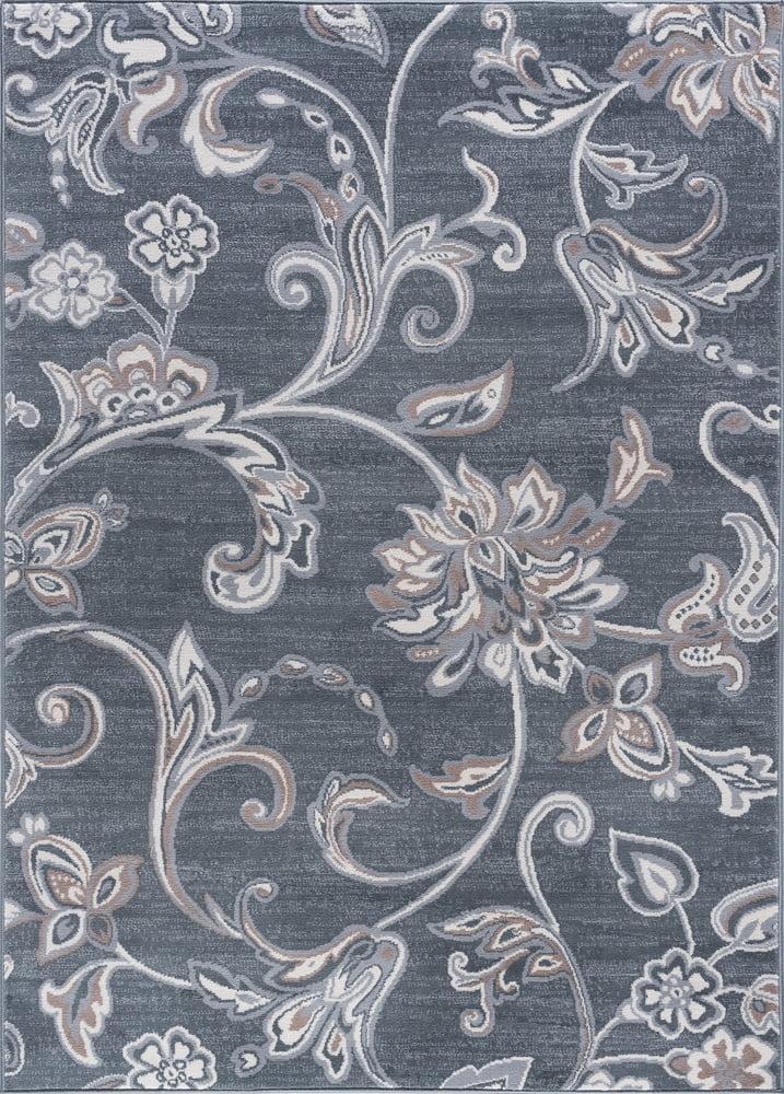 Madison Dark Gray Floral Synthetic Kids Area Rug 2' x 3'