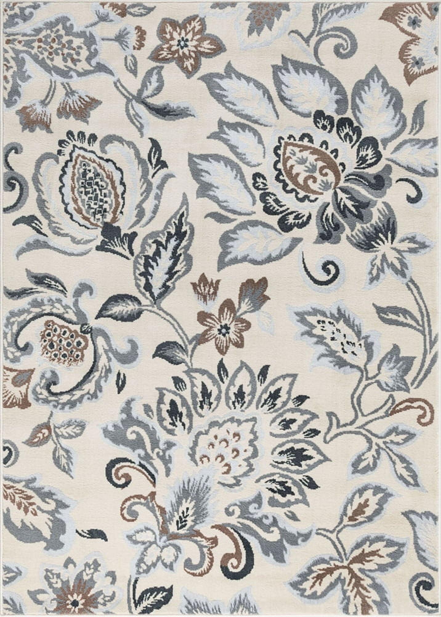 Gray Floral Synthetic Reversible 8' x 10' Area Rug