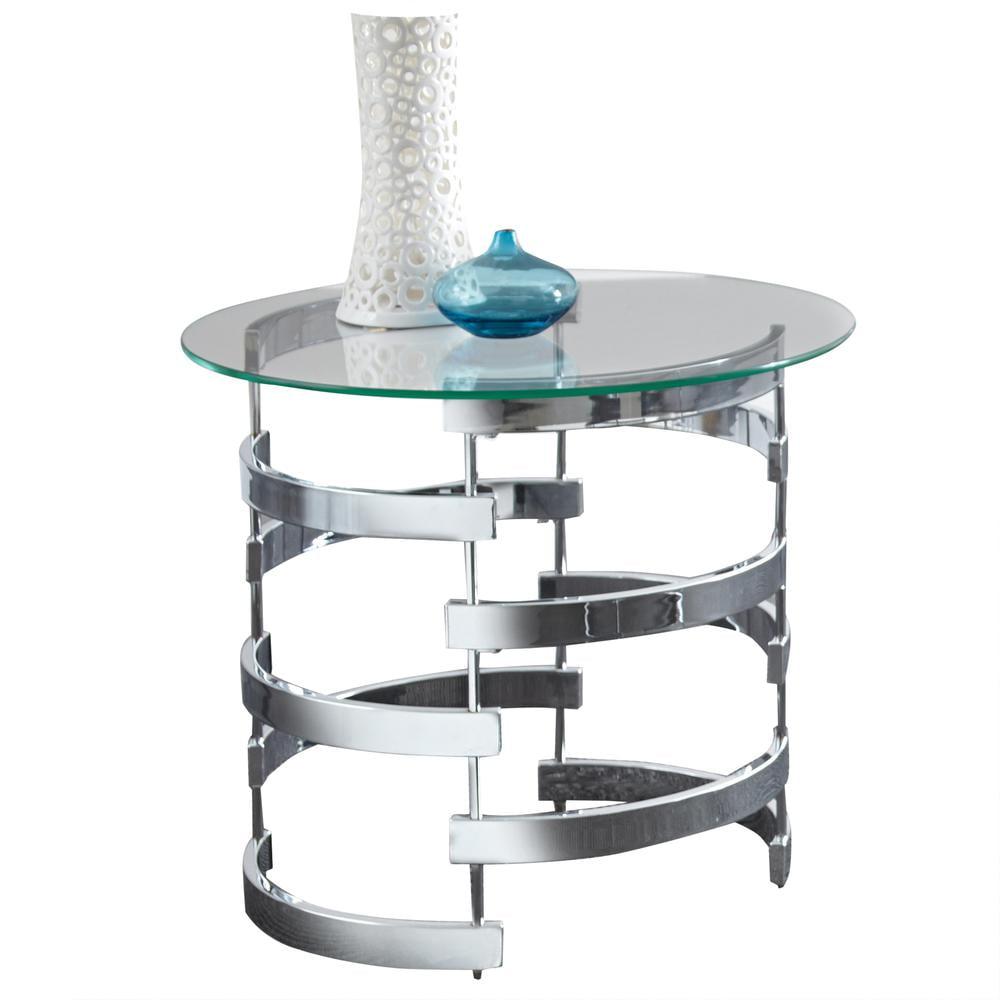 Tayside End Table Glass and Chrome - Steve Silver Co.: Circular, Chrome Frame, Tinted Top