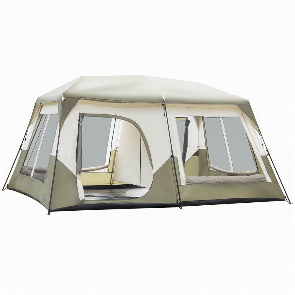 10-Person White and Green Camping Tent with Carry Bag