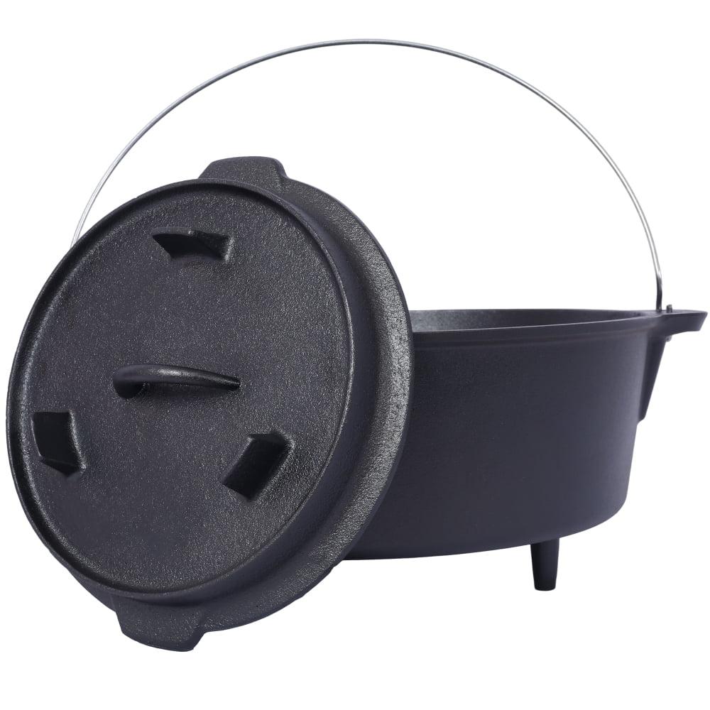Tcbosik 12 Quart Cast Iron Dutch Oven with Lid & Lid Lifter for Indoor & Outdoor Cooking, Black