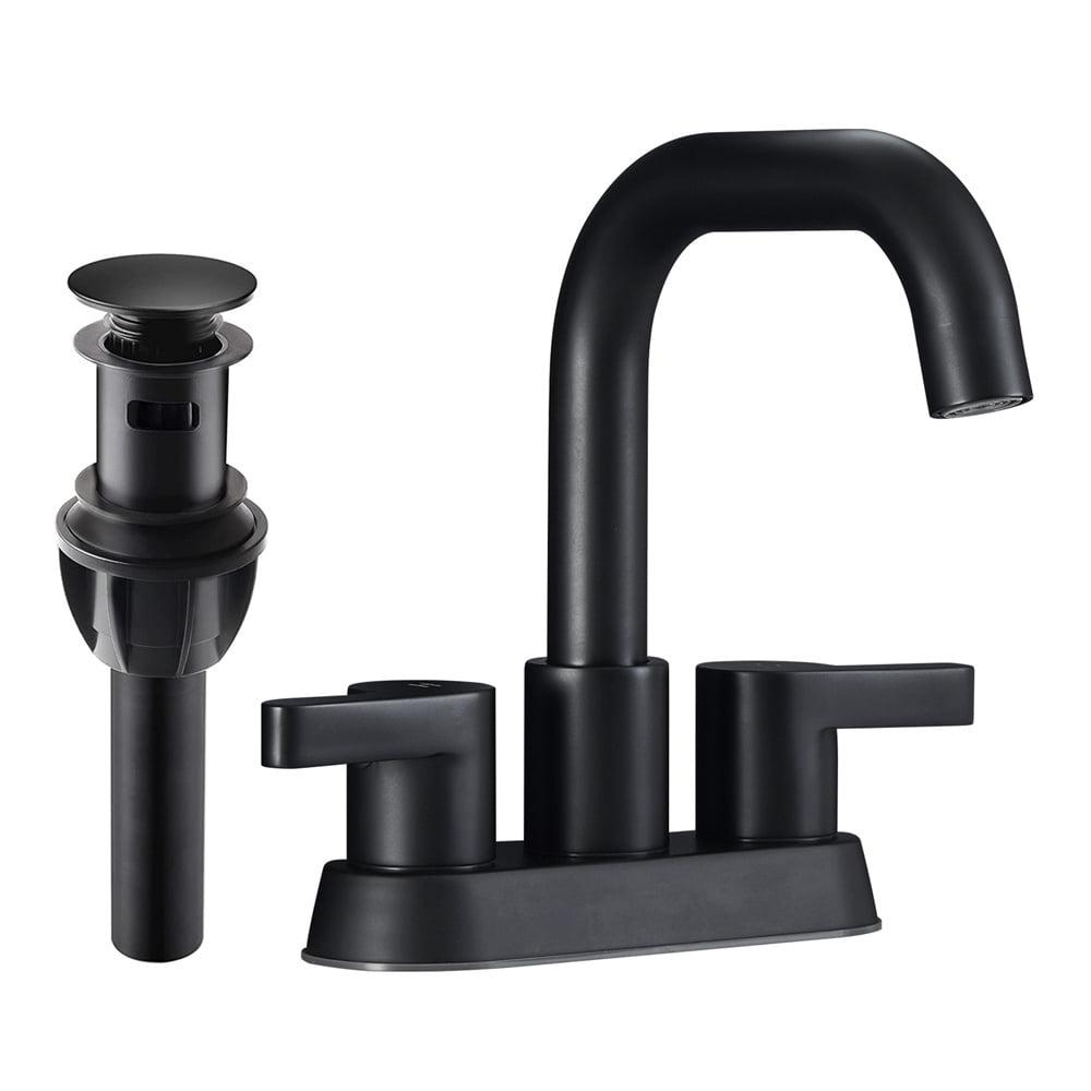 Tcbosik 2 Handle 4 Inch Bathroom Faucet, 3 Hole Centerset Vanity Sink Faucet with Pop Up Drain and Water Supply Lines, Matte Black