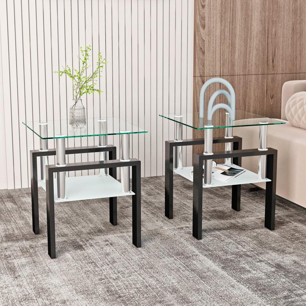 Set of 2, Modern Tempered Glass End Table - ModernLuxe