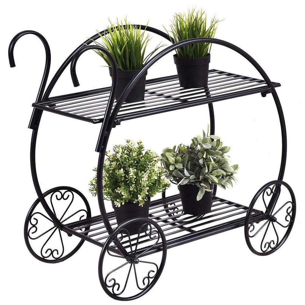 Black Metal 2-Tier Parisian Style Outdoor Plant Stand