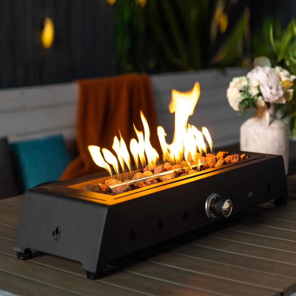 28'' Black Gas Tabletop Fire Pit with Lava Rocks