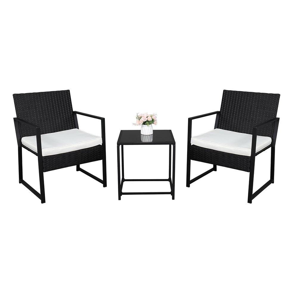 Homall 3-Piece Casual Bistro Set with Wicker Chairs and Coffee Table for Patio Furniture, Black