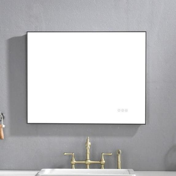 Tcbosik 32" x 24" LED Bathroom Mirror, Anti-Fog Wall Vanity Mirror with Backlit, Smart Touch Button, Memory Function, Stepless Dimmable Makeup Mirror with 3-Color Lighting, Horizontal/Vertical