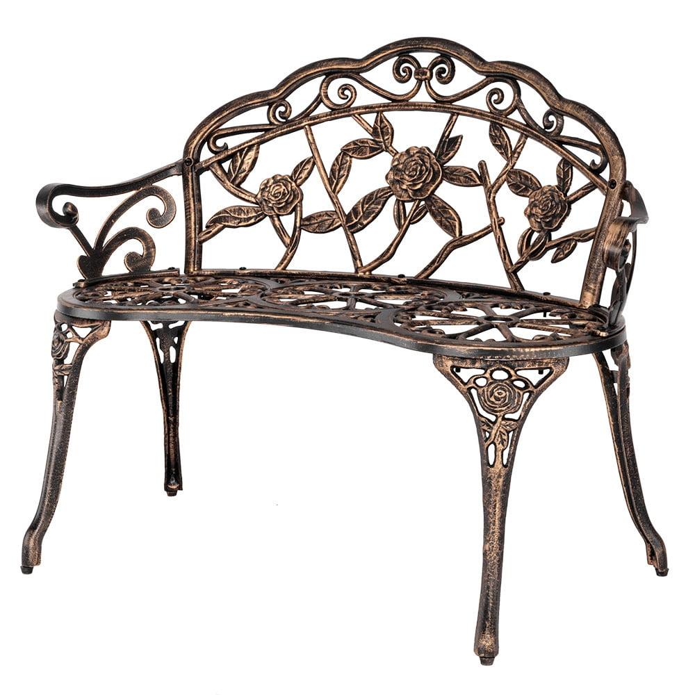 Bronze Cast Aluminum Outdoor Rose Garden Bench with Arms